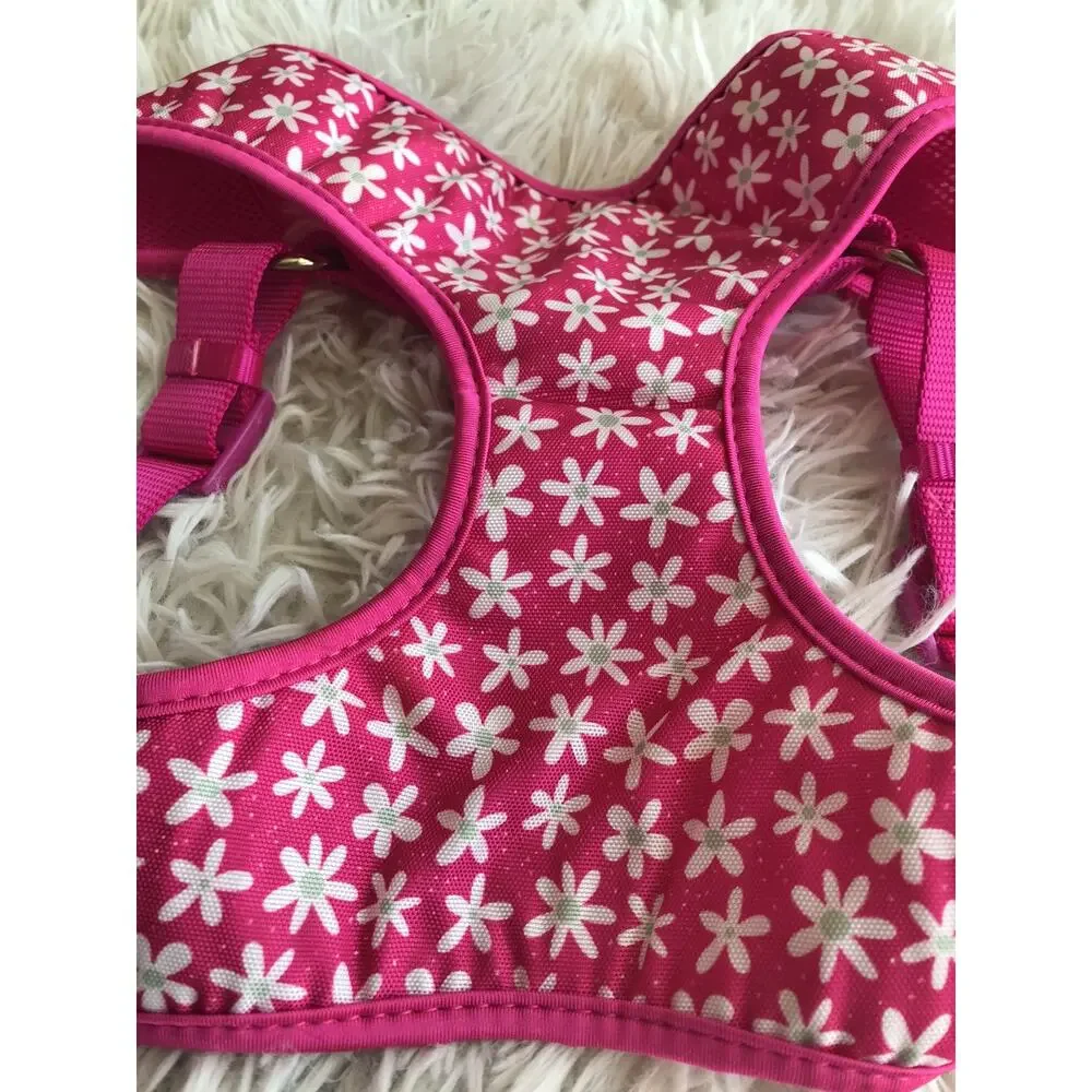 Top Paw Dog Vest Harness (L) & Leash(4') Set, Pink W/White Flowers Comfort
